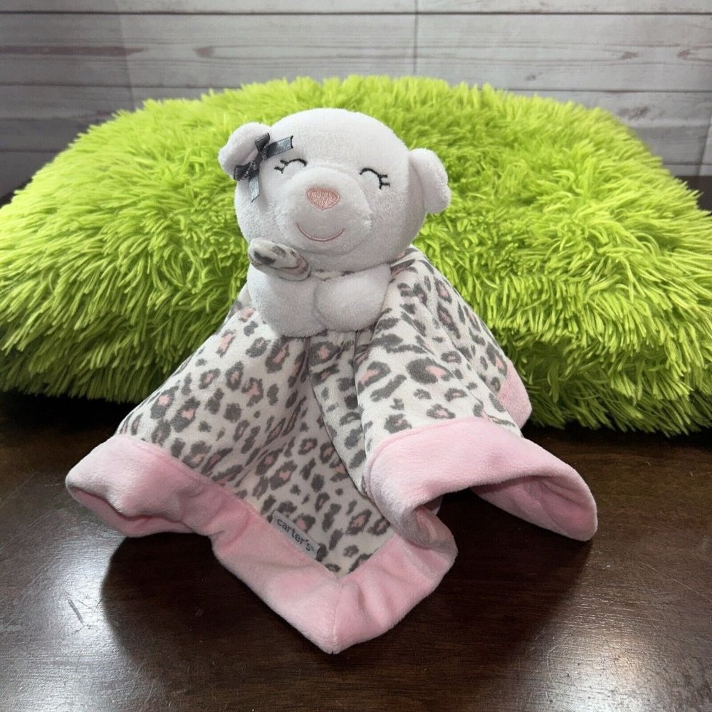 Carters Lovey Pink Gray Cheetah Leopard Baby Security Blanket White Bear Cat